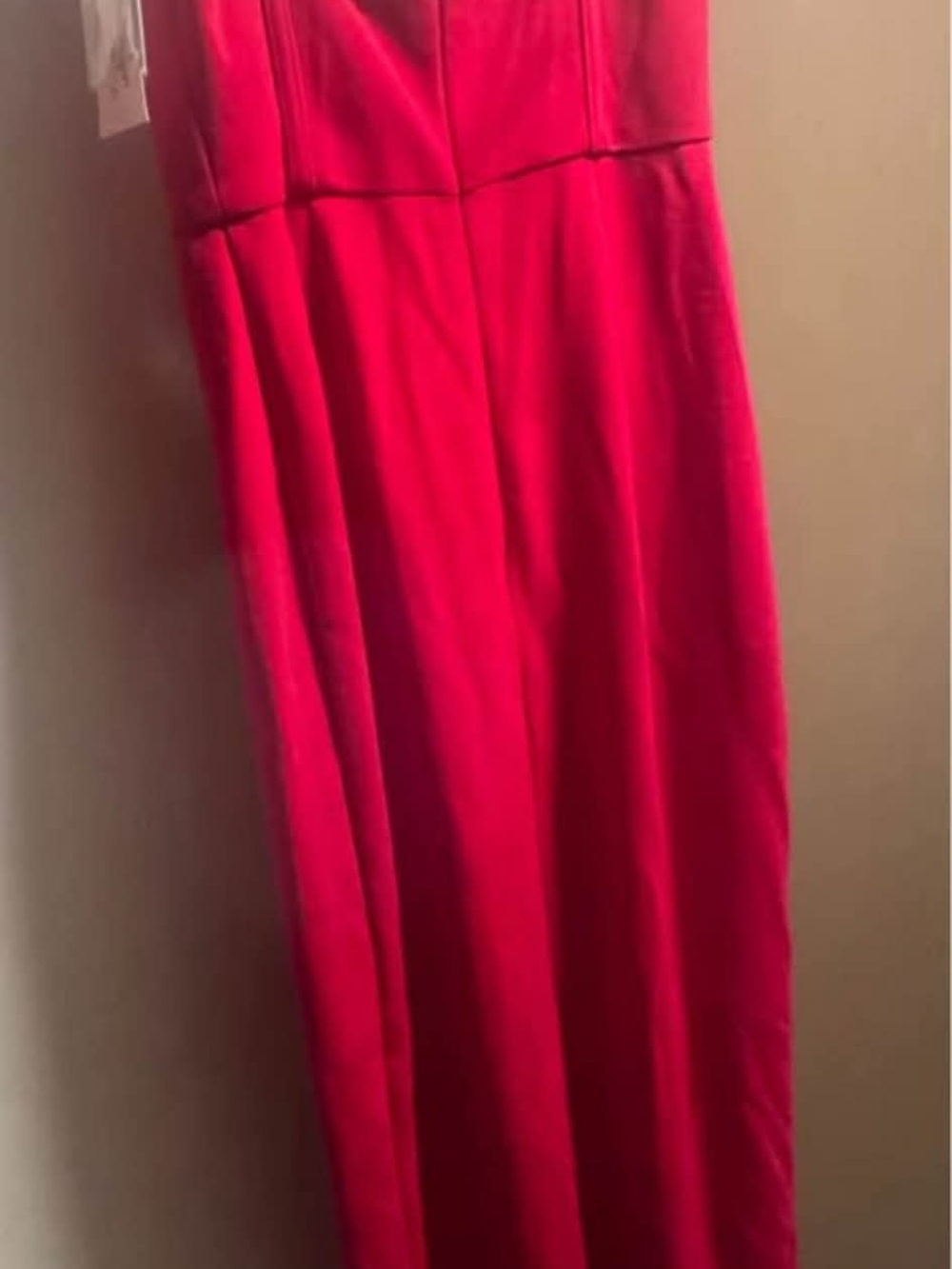 Strapless Red Wedding Dress with Draped Cascade Detail - Picture 2 of 5